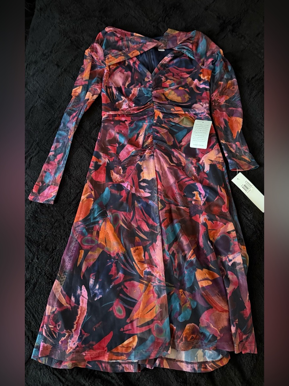 London Times Floral Shirred Midi Dress Pink Multi Color Size 6 $112 NWT